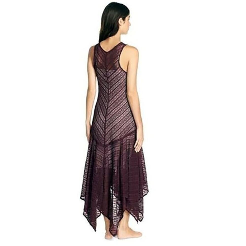 Free People Lila Maxi Dress XS Burgundy Boho Knit Sheer Festival Asymmetric Hem - Picture 6 of 15